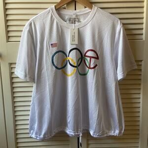 NWT Telfar Global Olympics Mesh Cinch T-Rings White Crop Top Jersey Shirt Size S
